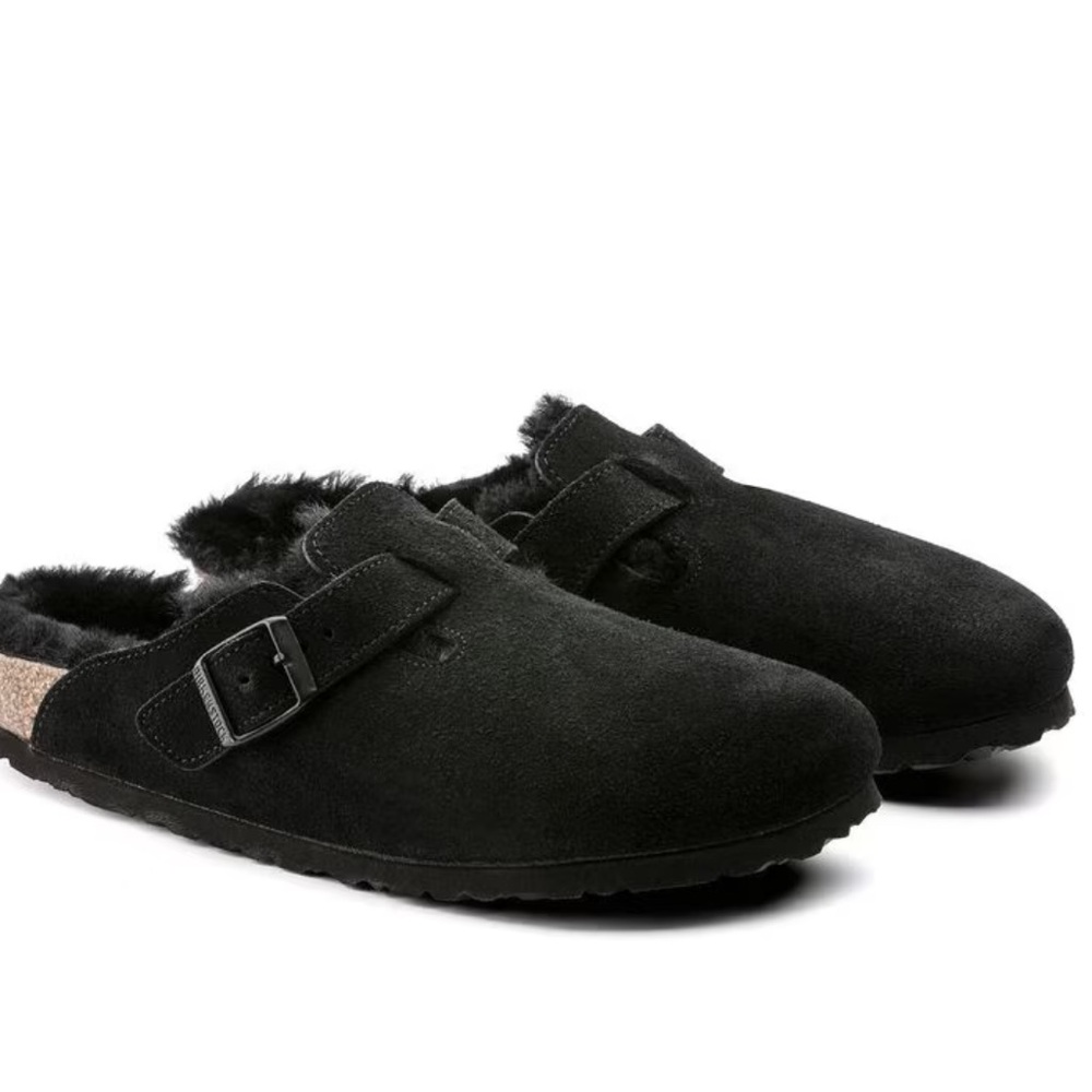 Birkenstock Boston Shearling Suede Leather Black